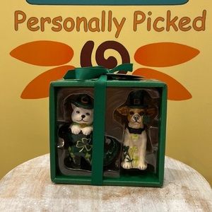 Blue Sky Clayworks ST PATRICK’S DAY DOG Salt & Pepper Shakers